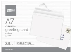 Office Depot® Brand Greeting Card Envelopes, A7, 5-1/4” x 7-1/4”, Clean Seal, White, Box Of 25