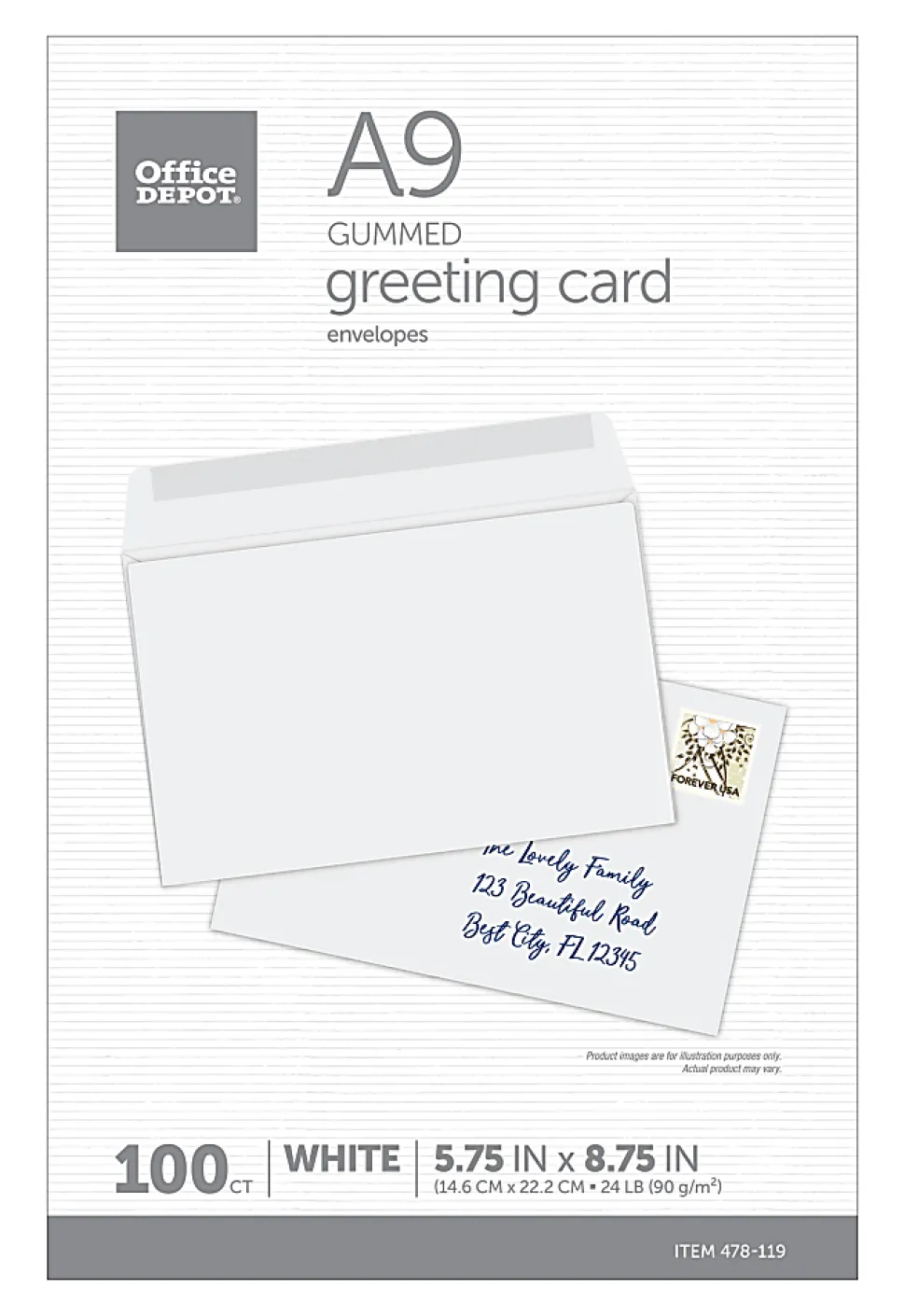 Office Depot® Brand Greeting Card Envelopes, A9, 5-3/4" x 8-3/4", Gummed Seal, White, Box Of 100