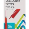 Office Depot® Brand Grip Ballpoint Pens, Medium Point, 1.0 mm, White Barrel, Red Ink, Pack Of 12 Pens