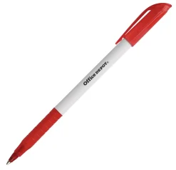 Office Depot® Brand Grip Ballpoint Pens, Medium Point, 1.0 mm, White Barrel, Red Ink, Pack Of 12 Pens