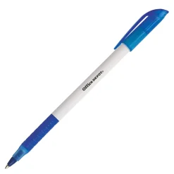 Office Depot® Brand Grip Ballpoint Pens, Medium Point, 1.0 mm, White Barrel, Blue Ink, Pack Of 12 Pens