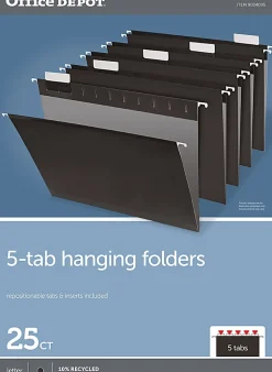 Office Depot® Brand Hanging File Folders, 1/5-Cut, Letter Size, Black, Pack Of 25 Folders