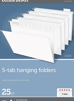Office Depot® Brand Hanging File Folders, 1/5-Cut, Letter Size, White, Pack Of 25 Folders