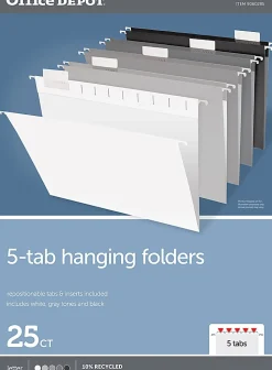 Office Depot® Brand Hanging File Folders, 1/5-Cut, Letter Size, Assorted Grayscale Colors, Pack Of 25 Folders