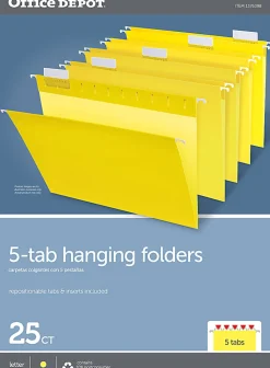 Office Depot® Brand Hanging Folders, Letter Size, Yellow, Box Of 25