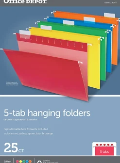 Office Depot® Brand Hanging Folders, Letter Size, Assorted, Box Of 25