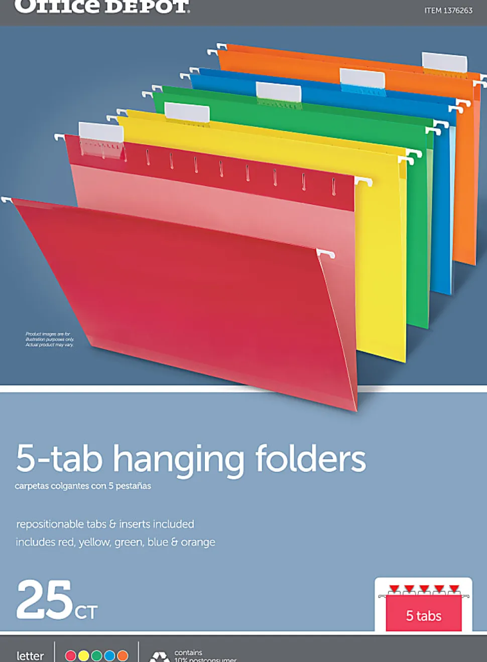 Office Depot® Brand Hanging Folders, Letter Size, Assorted, Box Of 25