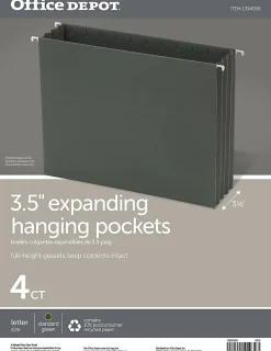 Office Depot® Brand Hanging Pockets With Full-Height Gussets, Letter Size (8-1/2" x 11"), 3 1/2" Expansion, Green, Pack Of 4