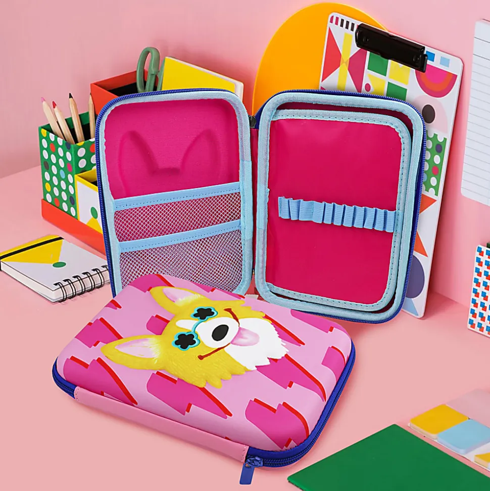 Office Depot® Brand Hardtop Pencil Case, 9" x 6-1/4", Pink Corgi, Total Quantity 1