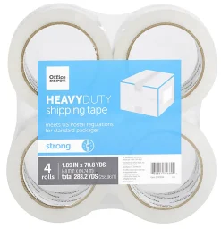 Office Depot® Brand Heavy Duty Shipping Packing Tape, 1.89" x 70.8 Yd, Crystal Clear, Pack Of 4 Rolls