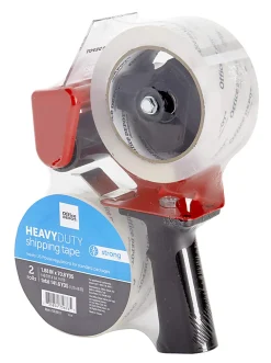 Office DepotĀ® Brand Heavy Duty Shipping Packing Tape With Tape Gun, 1.89" x 70.8 Yd, Crystal Clear, Pack Of 2 Rolls
