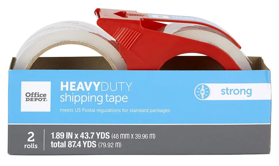 Office Depot® Brand Heavy-Duty Shipping Packing Tape With Dispenser, 1.89" x 43.7 Yd., Clear, Pack Of 2