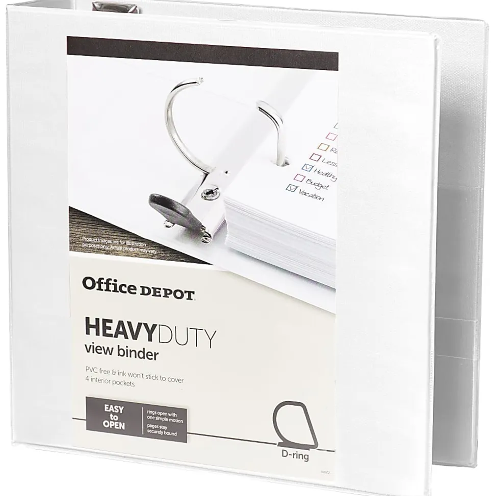 Office Depot® Brand Heavy-Duty View 3-Ring Binder, 3" D-Rings, White