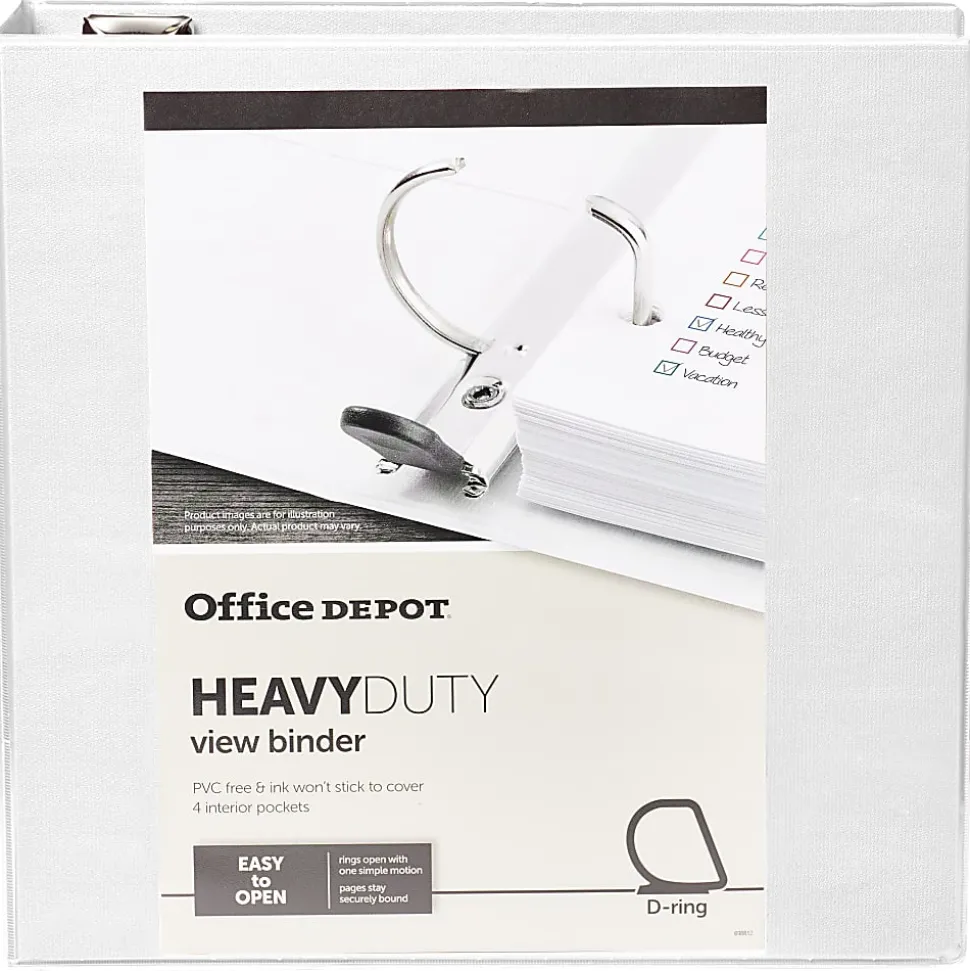 Office Depot® Brand Heavy-Duty View 3-Ring Binder, 3" D-Rings, White