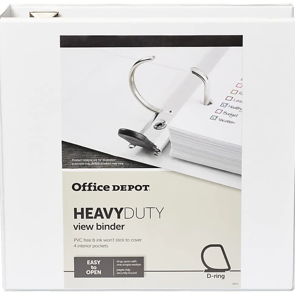 Office Depot® Brand Heavy-Duty View 3-Ring Binder, 4" D-Rings, 49% Recycled, White