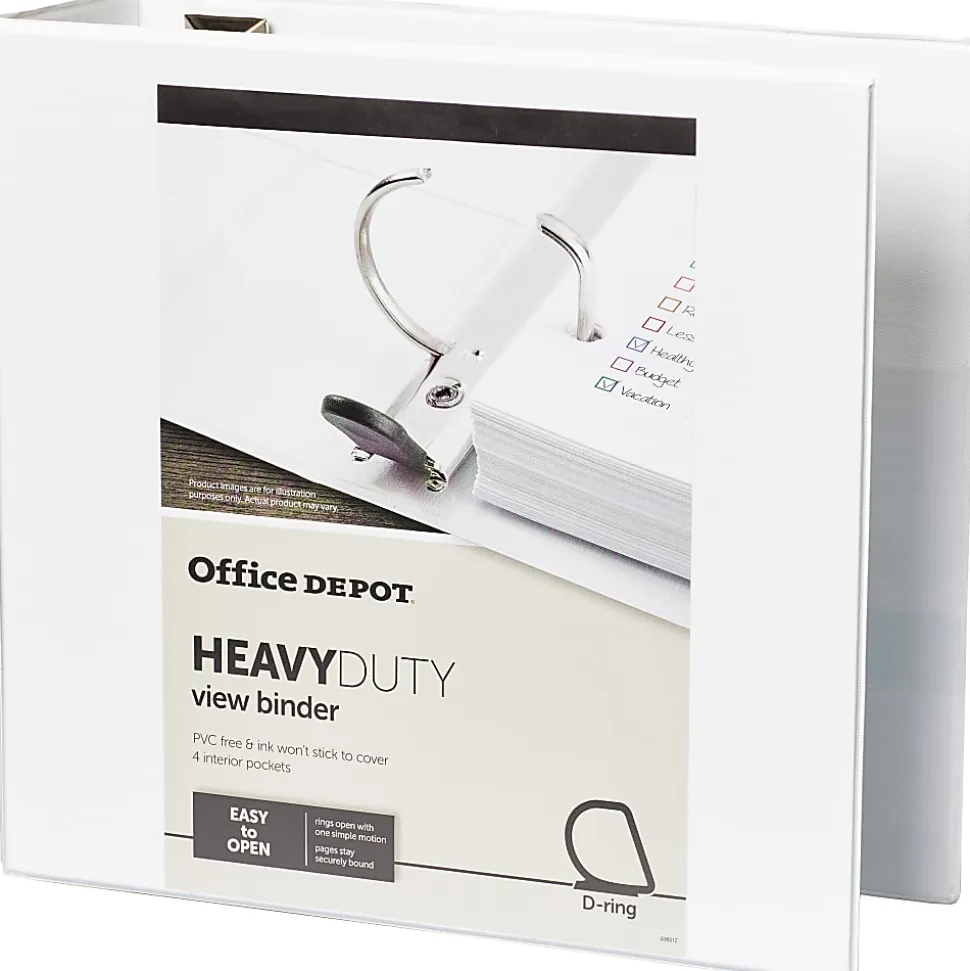 Office Depot® Brand Heavy-Duty View 3-Ring Binder, 4" D-Rings, 49% Recycled, White