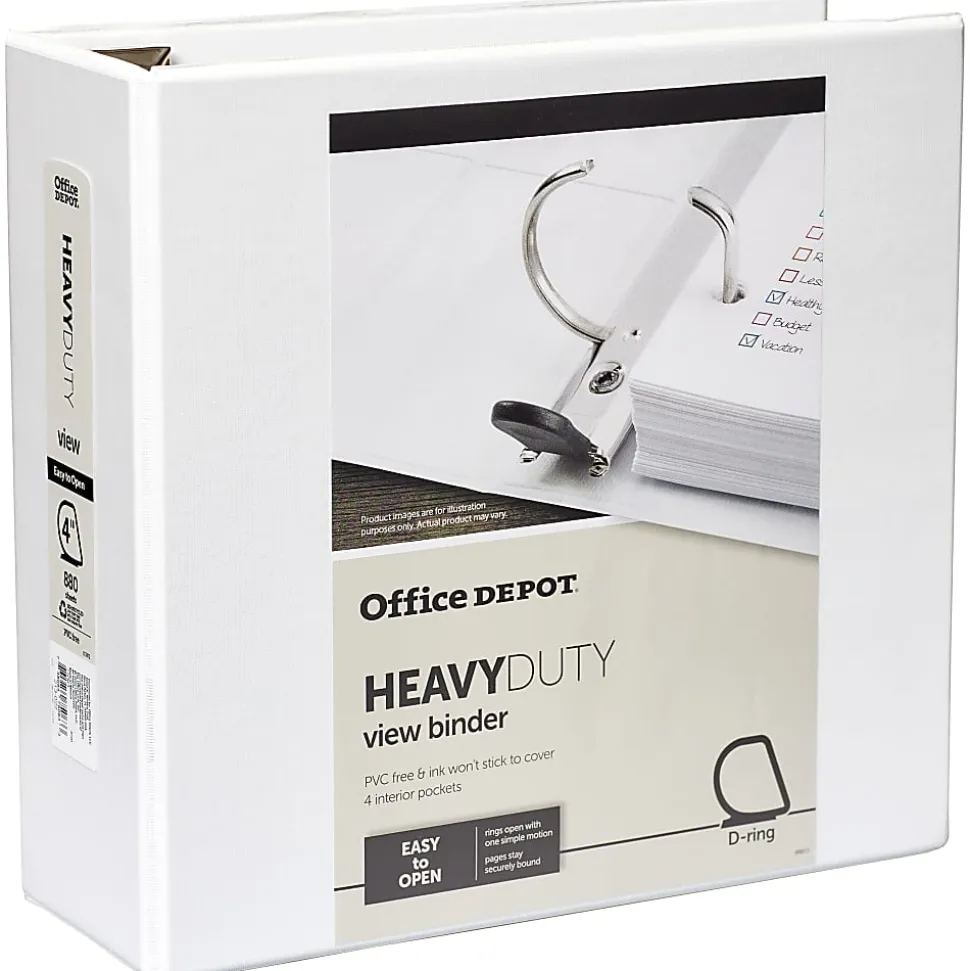 Office Depot® Brand Heavy-Duty View 3-Ring Binder, 4" D-Rings, 49% Recycled, White