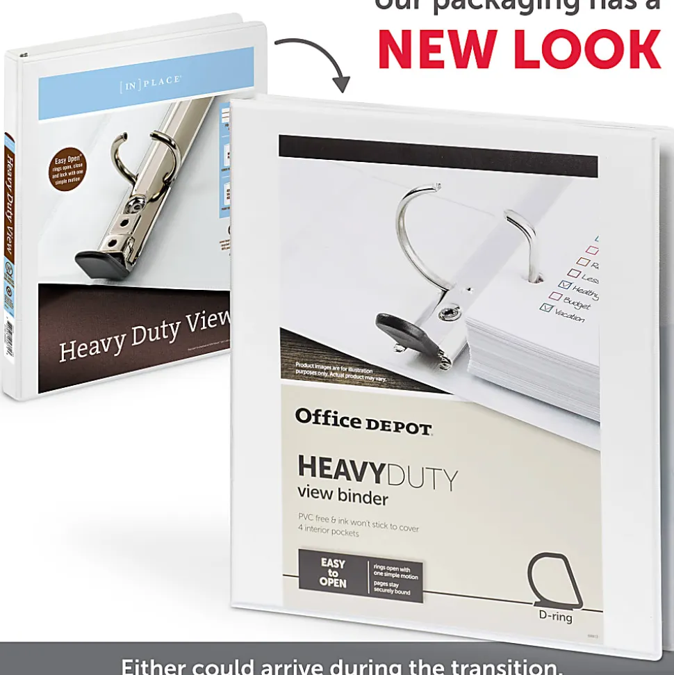 Office Depot® Brand Heavy-Duty View 3-Ring Binder, 3" D-Rings, 49% Recycled, Red