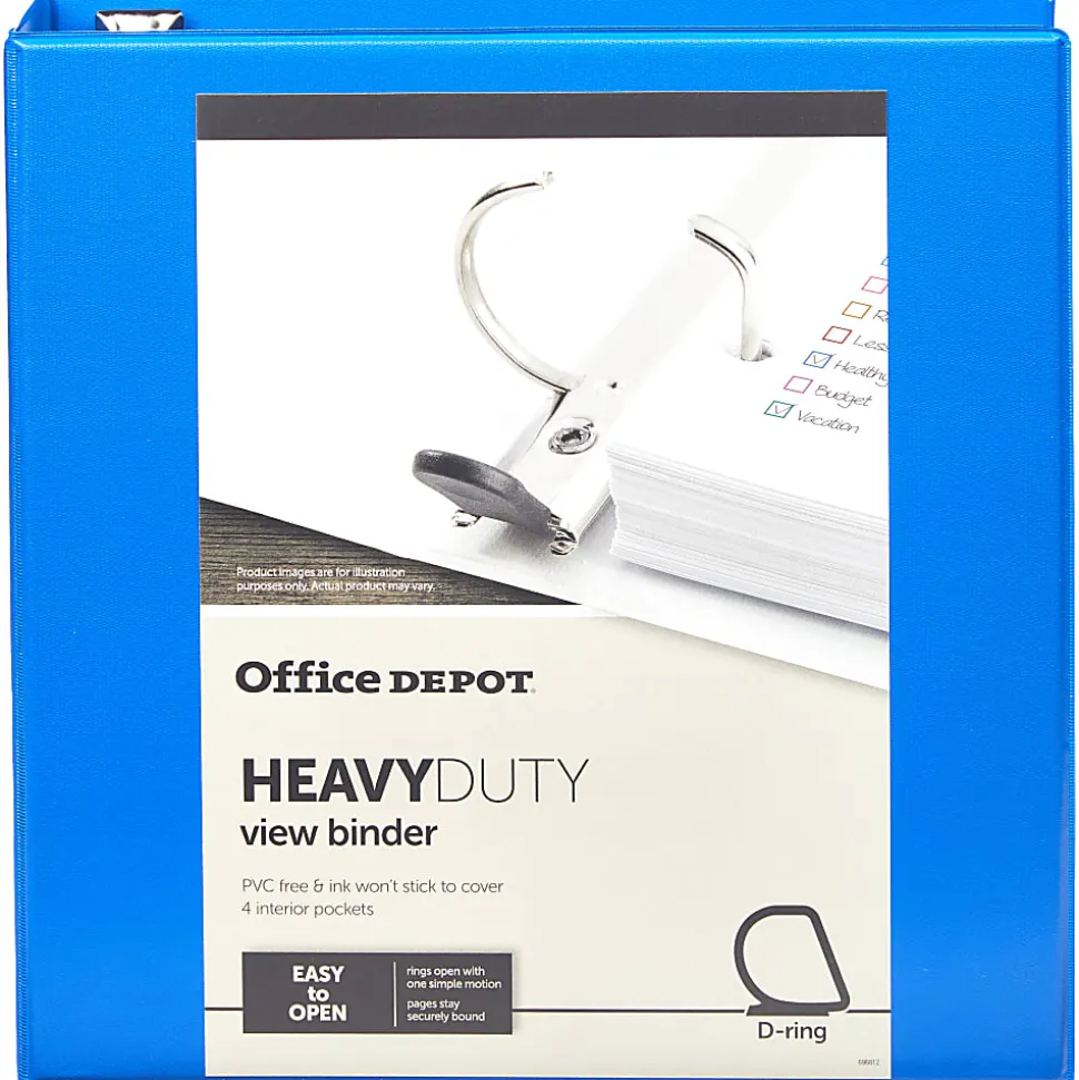 Office Depot® Brand Heavy-Duty View 3-Ring Binder, 2" D-Rings, Blue