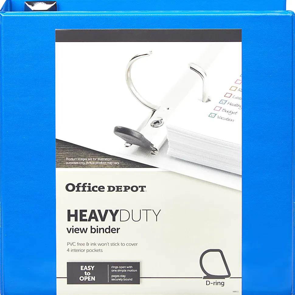 Office Depot® Brand Heavy-Duty View 3-Ring Binder, 4" D-Rings, Blue