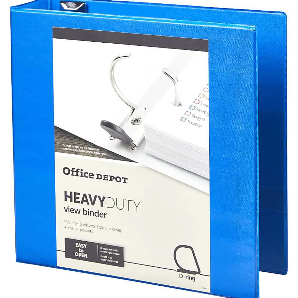 Office Depot® Brand Heavy-Duty View 3-Ring Binder, 4" D-Rings, Blue