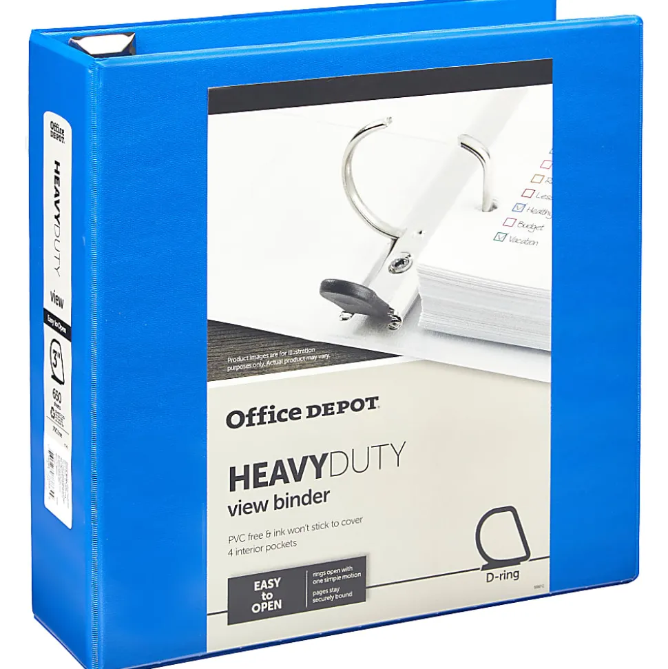 Office Depot® Brand Heavy-Duty View 3-Ring Binder, 3" D-Rings, Blue
