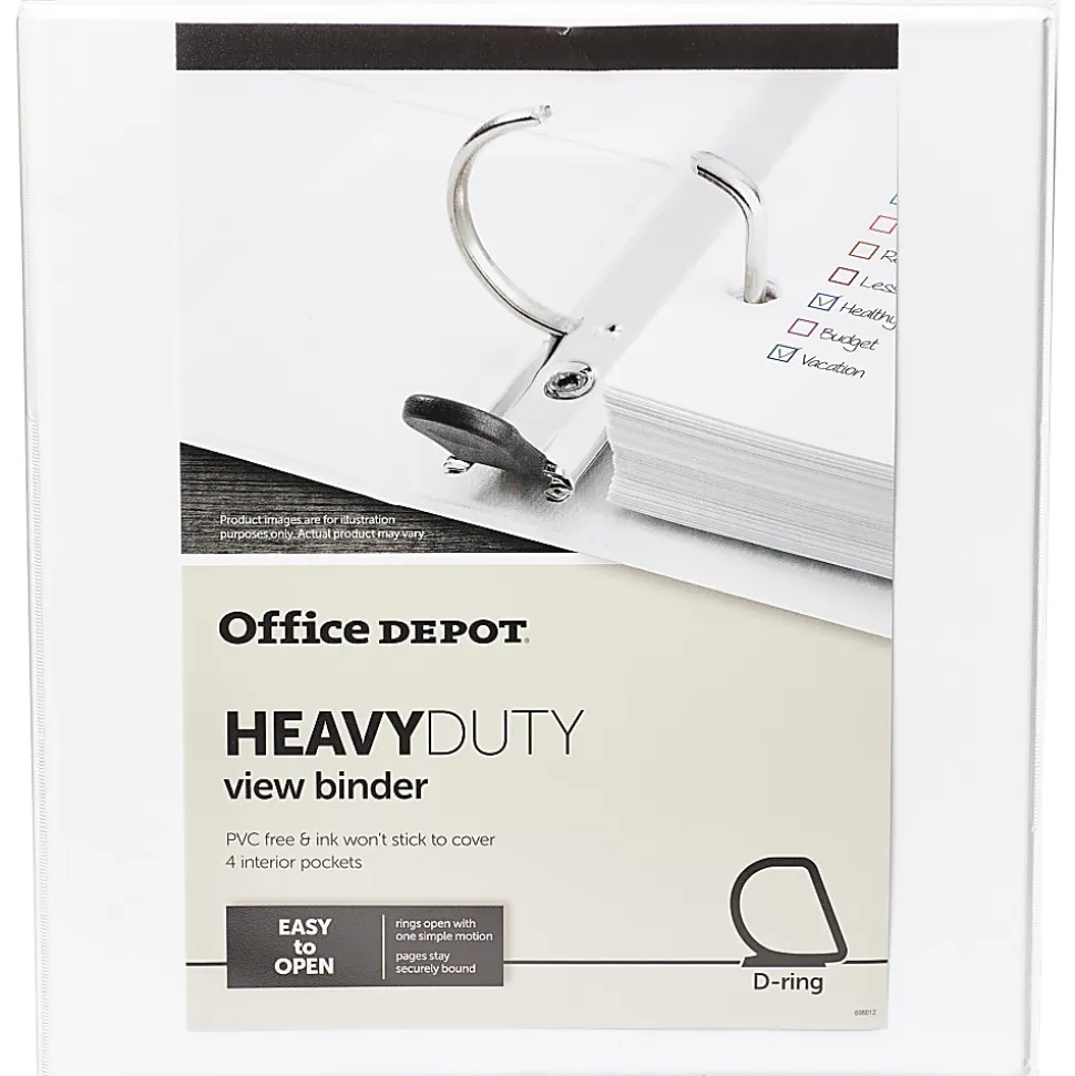 Office Depot® Brand Heavy-Duty View 3-Ring Binder, 1" D-Rings, 49% Recycled, White