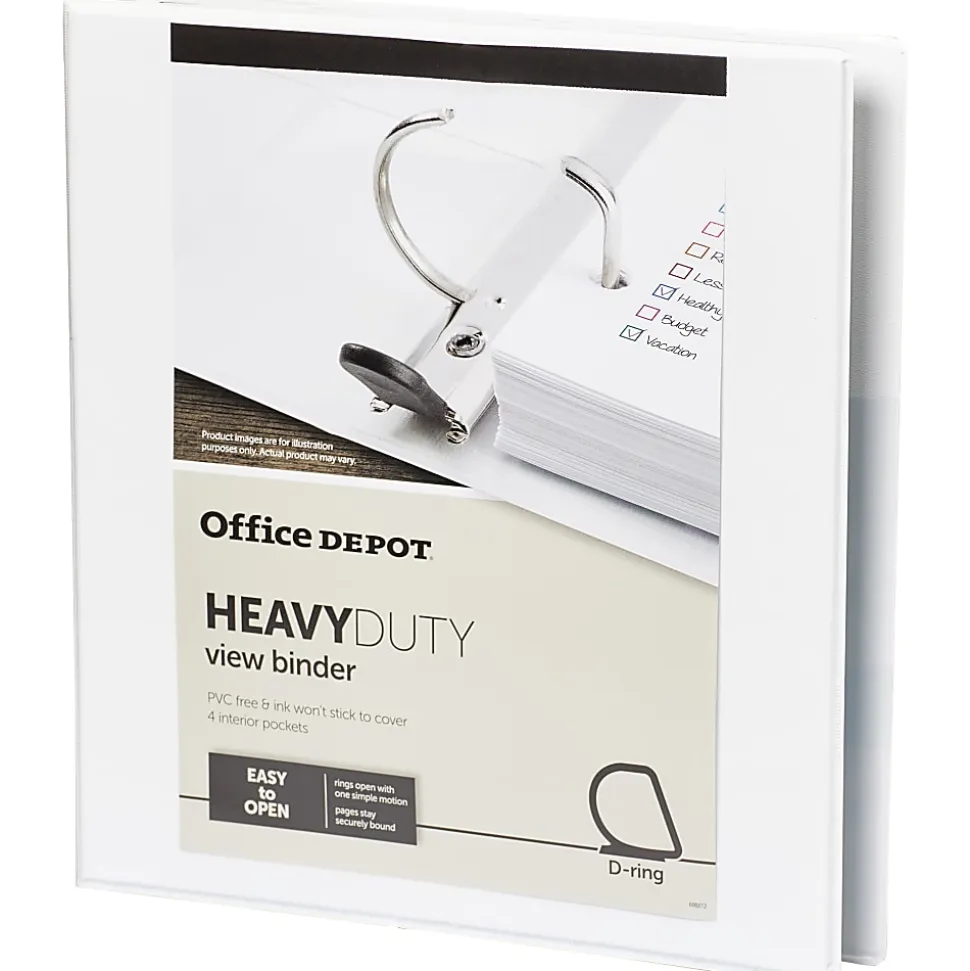 Office Depot® Brand Heavy-Duty View 3-Ring Binder, 1" D-Rings, 49% Recycled, White
