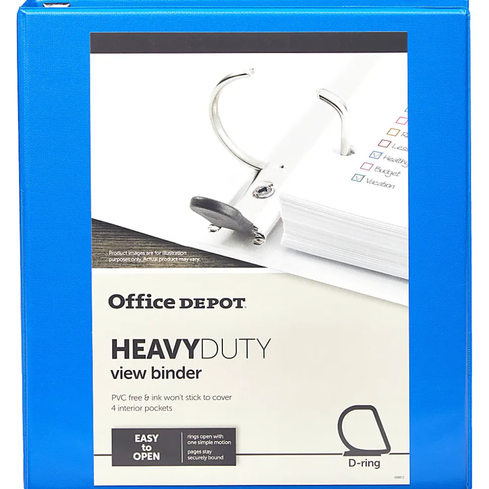 Office Depot® Brand Heavy-Duty View 3-Ring Binder, 1" D-Rings, Blue