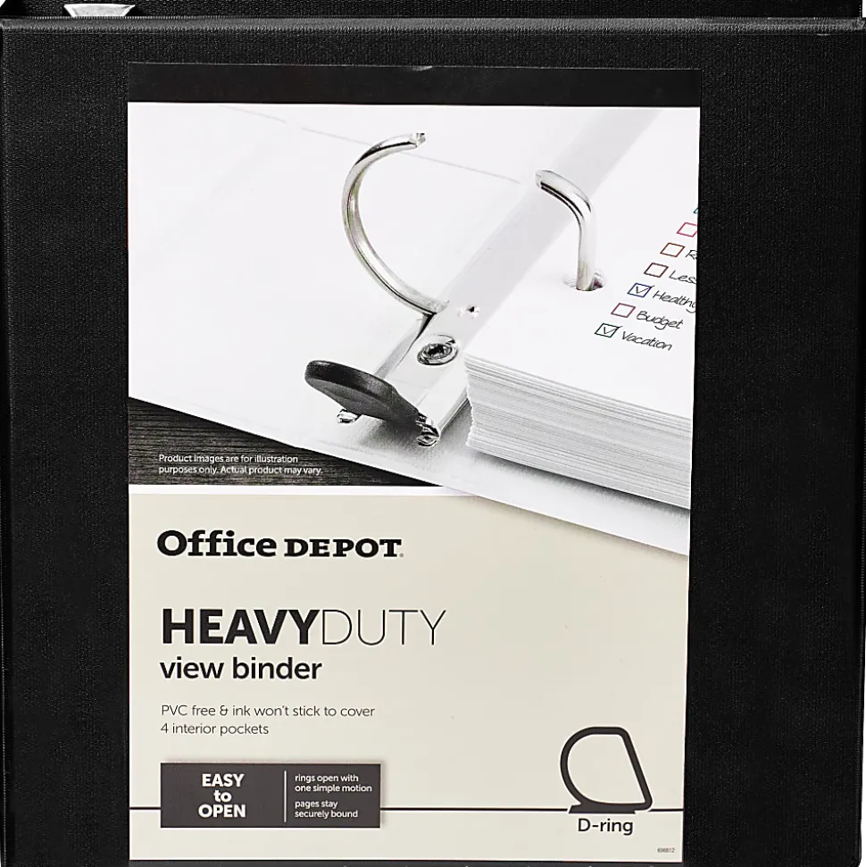 Office Depot® Brand Heavy-Duty View 3-Ring Binder, 2" D-Rings, 49% Recycled, Black