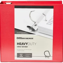 Office Depot® Brand Heavy-Duty View 3-Ring Binder, 4" D-Rings, Red