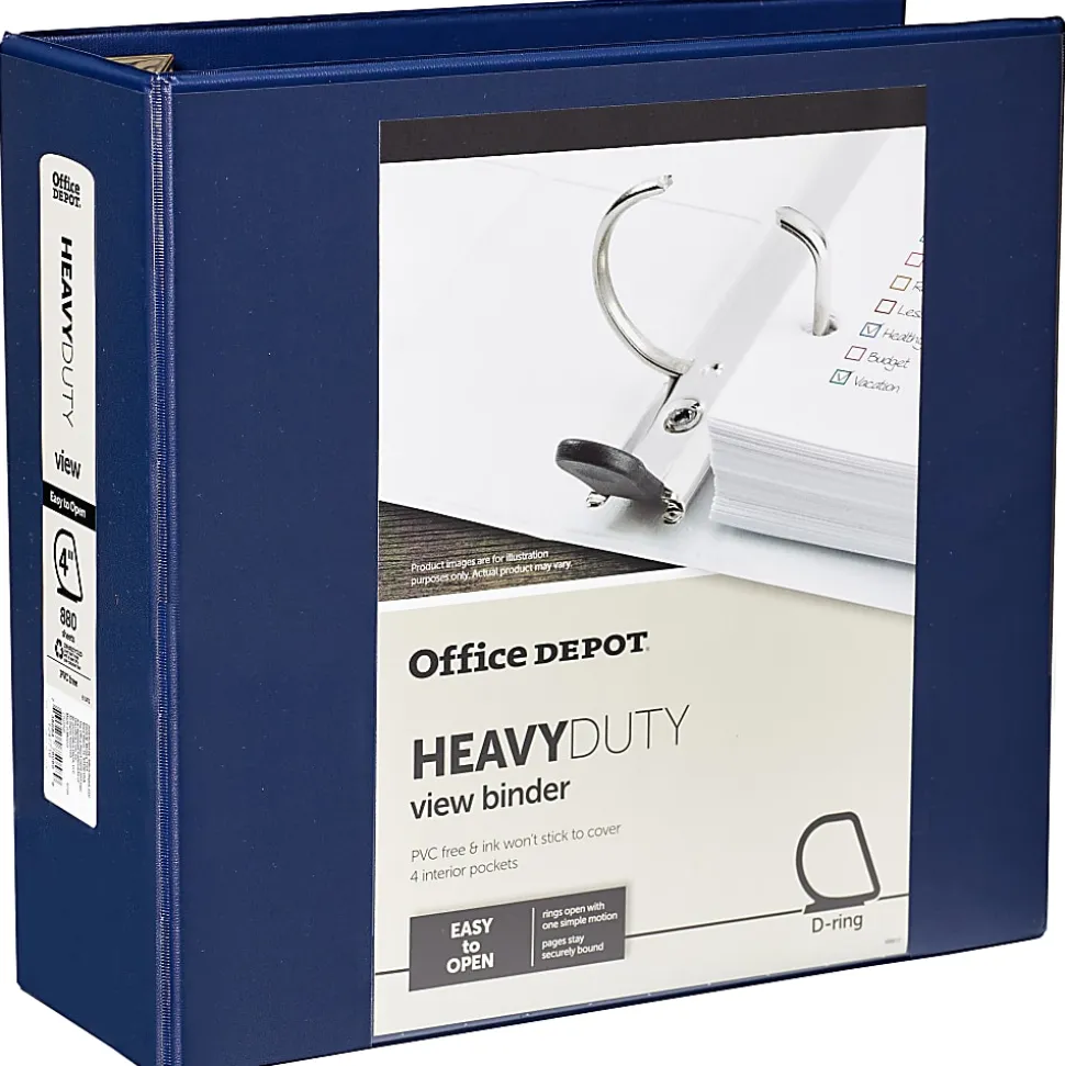 Office Depot® Brand Heavy-Duty View 3-Ring Binder, 4" D-Rings, 54% Recycled, Navy