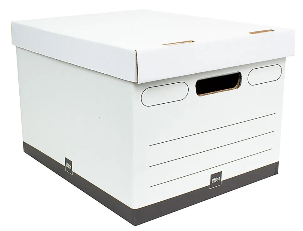 Office Depot® Brand Heavy-Duty Quick Set Up Storage Boxes, Letter/Legal Size, 15" x 12" x 10", White/Black, Pack Of 5