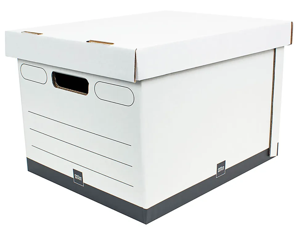 Office Depot® Brand Heavy-Duty Quick Set Up Storage Boxes, Letter/Legal Size, 15" x 12" x 10", White/Black, Pack Of 5