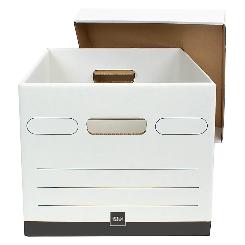 Office Depot® Brand Heavy-Duty Quick Set Up Storage Boxes, Letter/Legal Size, 15" x 12" x 10", White/Black, Pack Of 5