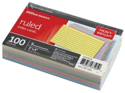 Office Depot® Brand Heavy-Weight Index Cards, 3" x 5", Ruled, Assorted Rainbow, 100 Cards Per Pack