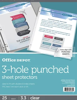 Office Depot® Brand 3-Hole Punched Sheet Protectors, 8-1/2" x 11", Clear, Pack Of 25