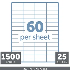 Office Depot® Brand Inkjet/Laser Return Address Labels, Rectangle, 2/3" x 1 3/4", White, Pack Of 1,500