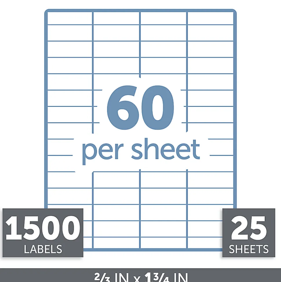 Office Depot® Brand Inkjet/Laser Return Address Labels, Rectangle, 2/3" x 1 3/4", White, Pack Of 1,500