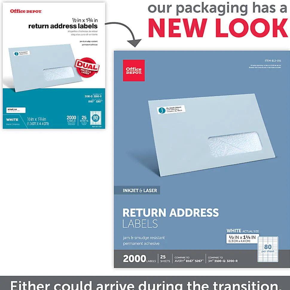 Office Depot® Brand Inkjet/Laser Return Address Labels, Rectangle 1/2" x 1 3/4", White, Pack Of 2,000