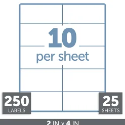 Office Depot® Brand Inkjet/Laser Shipping Labels, Rectangle, 2" x 4", White, Pack Of 250