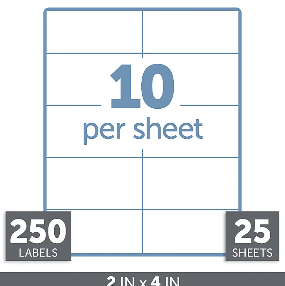 Office Depot® Brand Inkjet/Laser Shipping Labels, Rectangle, 2" x 4", White, Pack Of 250