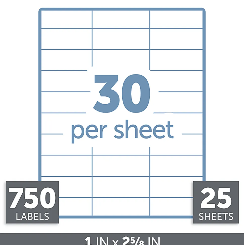 Office Depot® Brand Inkjet/Laser Address Labels, Rectangle, 1" x 2 5/8", White, Pack Of 750