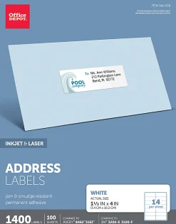 Office Depot® Brand Inkjet/Laser Address Labels, Rectangle, 1 1/3