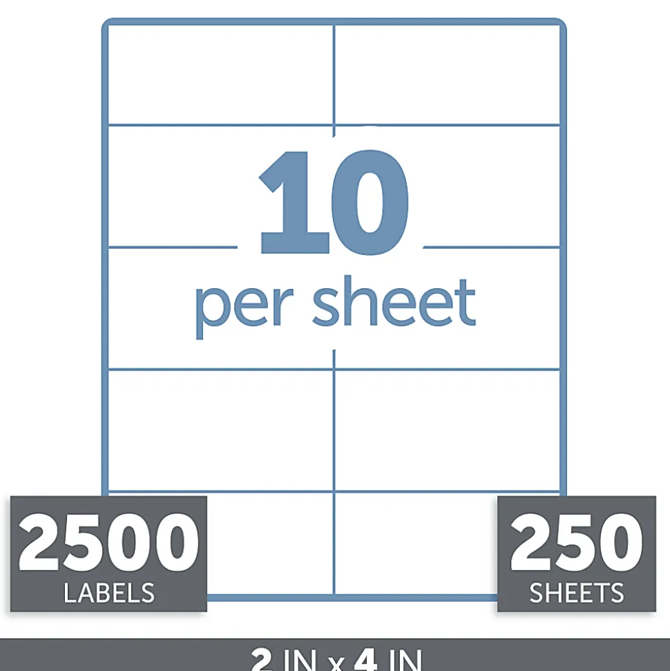 Office Depot® Brand Inkjet/Laser Shipping Labels, Rectangle, 2" x 4", White, Pack Of 2500