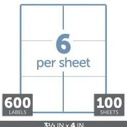 Office Depot® Brand Inkjet/Laser Shipping Labels, Rectangle, 3 1/3" x 4", White, Pack Of 600