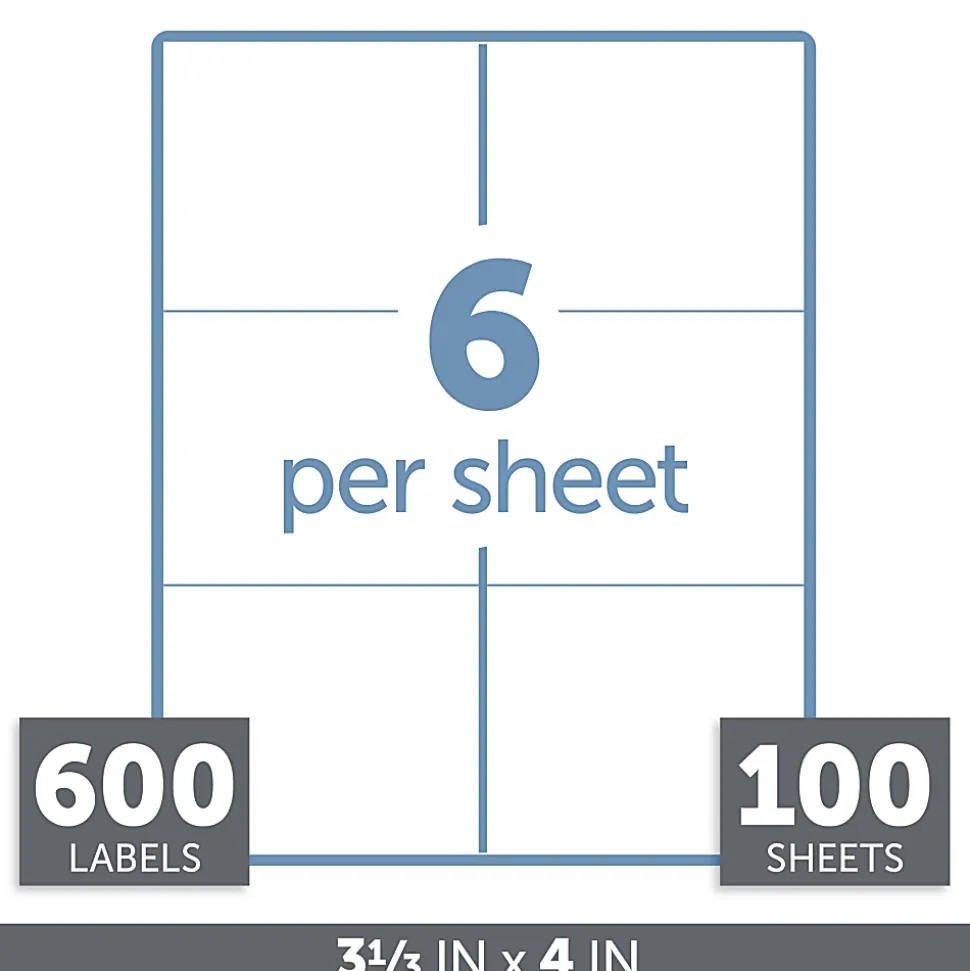 Office Depot® Brand Inkjet/Laser Shipping Labels, Rectangle, 3 1/3" x 4", White, Pack Of 600