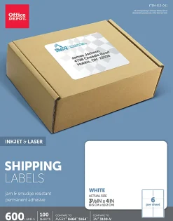 Office Depot® Brand Inkjet/Laser Shipping Labels, Rectangle, 3 1/3
