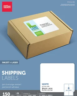Office Depot® Brand Inkjet/Laser Shipping Labels, Rectangle, 3 1/3" x 4", White, Pack Of 150