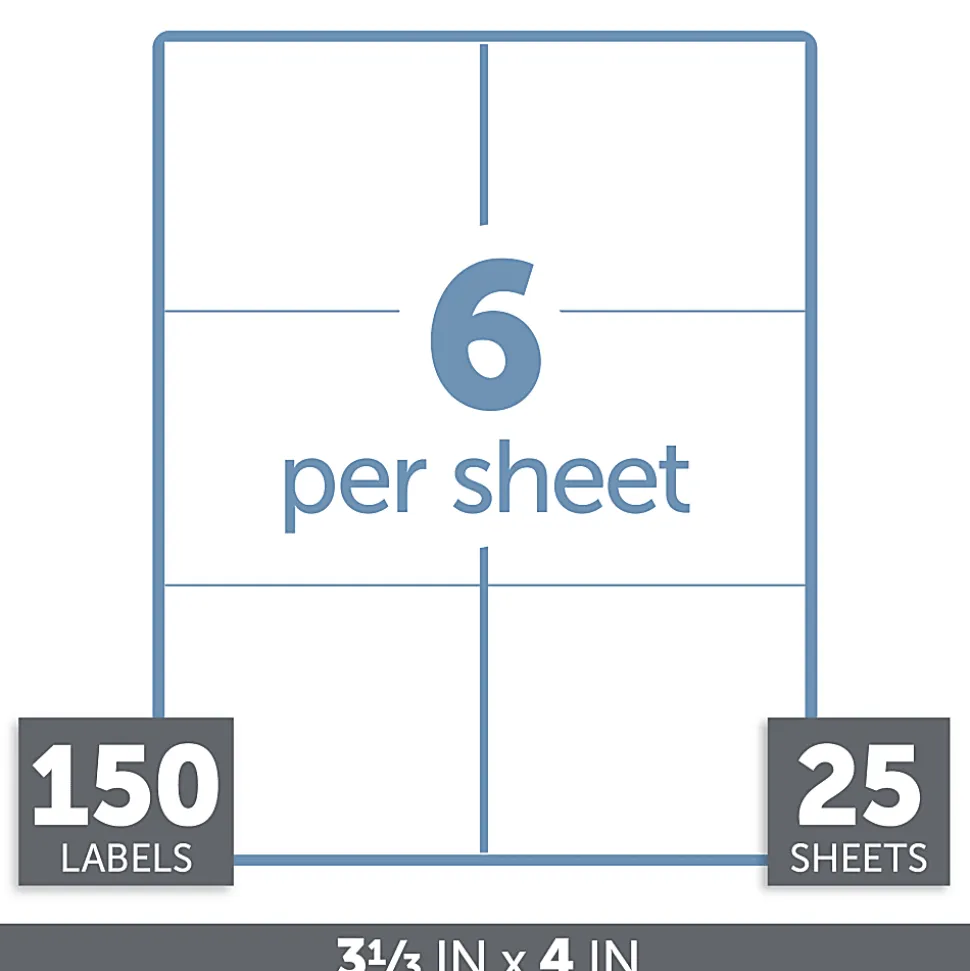 Office Depot® Brand Inkjet/Laser Shipping Labels, Rectangle, 3 1/3" x 4", White, Pack Of 150
